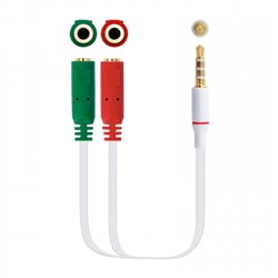 Nanocable Cable adaptador Audio Jack 3.5/M 4pines - 2xJack 3.5/H 3pines, blanco, 20 cm