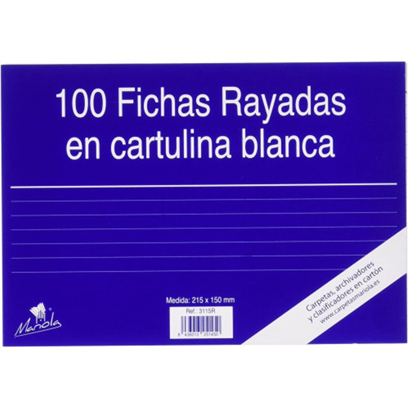 100 FICHAS DE CARTULINA RAYADA (215X160 MM) Nº. 5 MARIOLA 3115R