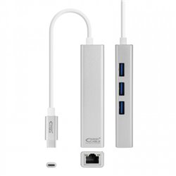 Nanocable Conversor USB-C a Ethernet Gigabit + 3xUSB 3.0, Plata, 15 cm