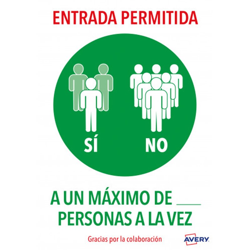 SEÑALES ADHESIVOS PREIMPRESO  "ENTRADA PERMITIDA" SOBRE DE 2 HOJAS EN A4 AVERY AV_KITCOVID6_ES