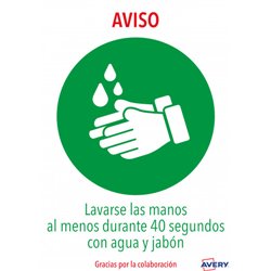 SEÑALES ADHESIVOS PREIMPRESO  "LAVARSE LAS MANOS" SOBRE DE 2 HOJAS EN A4 AVERY AV_KITCOVID1_ES