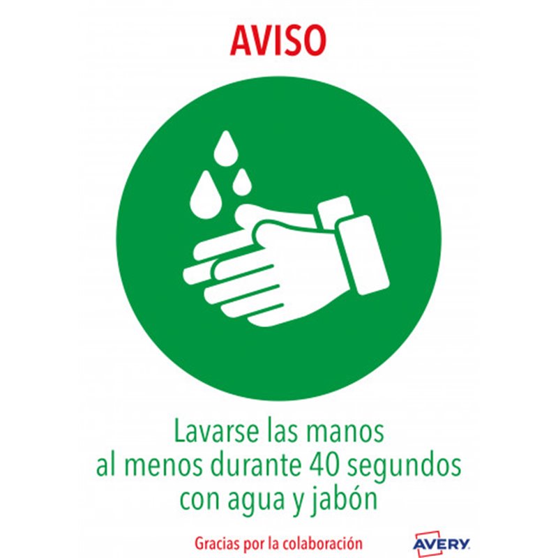 SEÑALES ADHESIVOS PREIMPRESO  "LAVARSE LAS MANOS" SOBRE DE 2 HOJAS EN A4 AVERY AV_KITCOVID1_ES