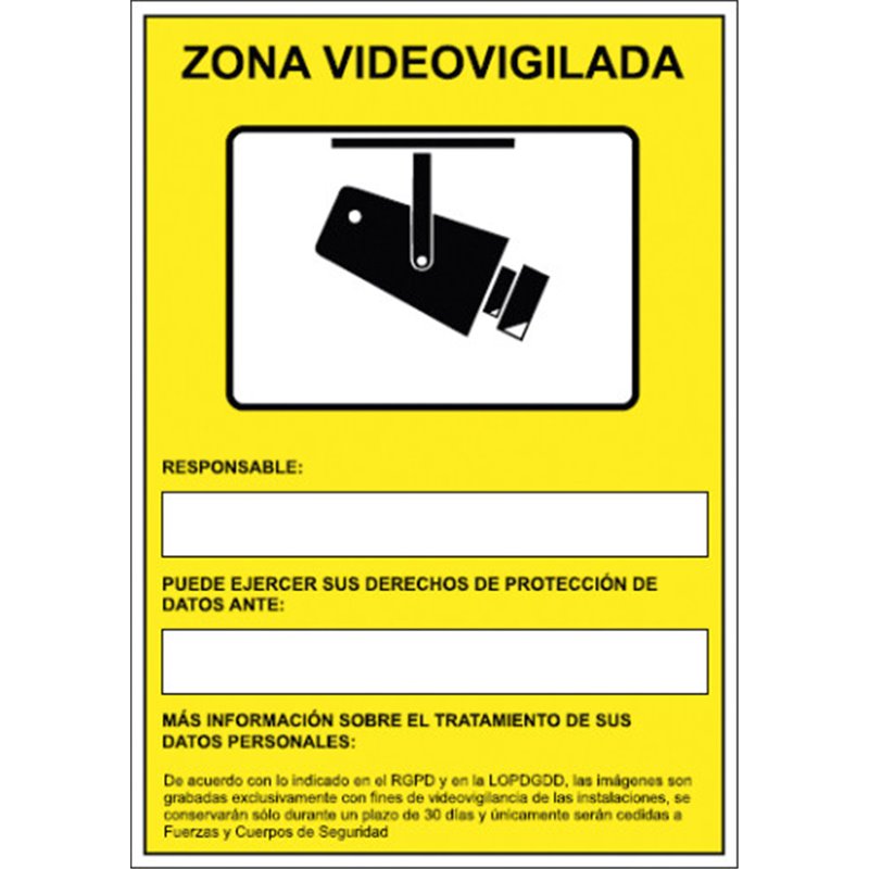 SEÑAL HOMOLOGADA AVISO CAMARAS DE VIGILANCIA 24 HORAS 210x297MM PVC AMARILLO ARCHIVO2000 6172-09 AM