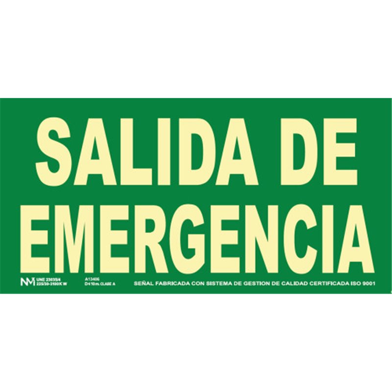 SEÑAL HOMOLOGADA SEGURIDAD SALIDA EMERGENCIA 320x150MM PVC VERDE ARCHIVO2000 6170-15H VE