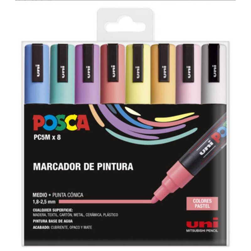 ESTUCHE 8 UDS. PC-5M PASTEL POSCA UNIBALL 182634810