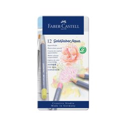 ESTUCHE METÁLICO CON 12 LÁPICES DE COLORES PASTEL ACUARELABLES GOLDFABER. FABER CASTELL 114622