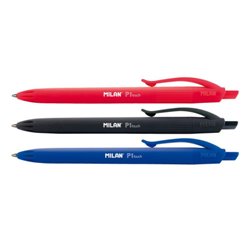 Milan BWM10254 Negro, Azul, Rojo Bolígrafo de punta retráctil con pulsador 4 pieza(s)