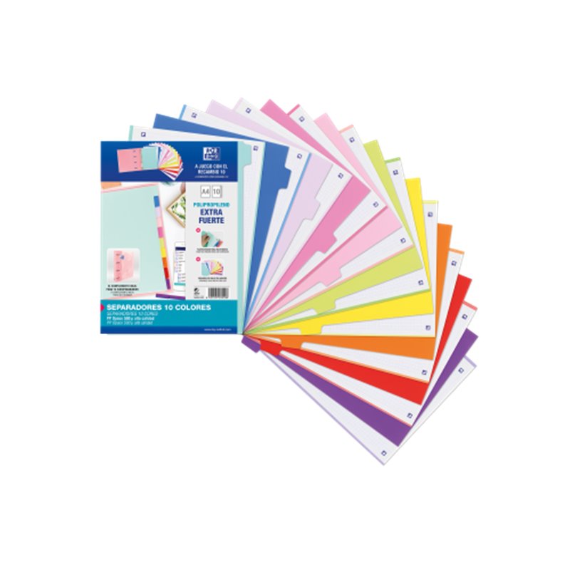 KIT SEPARADORES PP 500 MICRAS A4 10 POSICIONES COLORES PASTEL Y VIVOS OXFORD 400159038