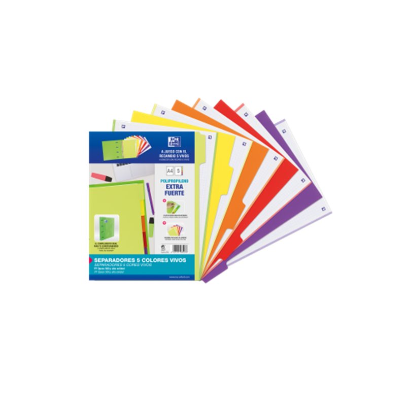 KIT SEPARADORES PP 500 MICRAS A4 5 POSICIONES COLORES VIVOS OXFORD 400159037