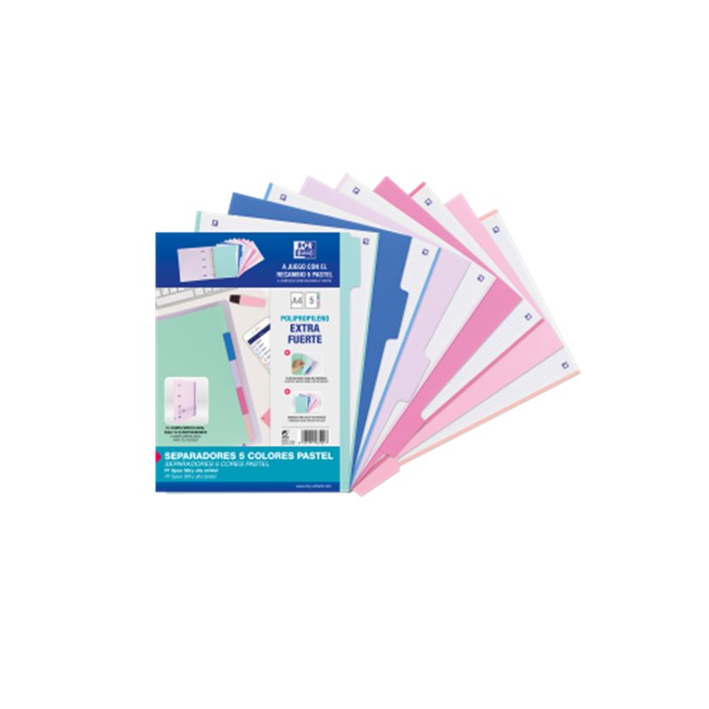 KIT SEPARADORES PP 500 MICRAS A4 5 POSICIONES COLORES PASTEL OXFORD 40015936