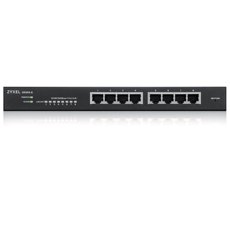 ZYXEL GS1915-8, 8-PORT GBE SMART HYBRID MODE SWITCH, STANDALONE OR NEBULAFLEX CLOUD, DESKTOP, FANLESS