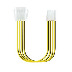 TooQ Cable de Alimentación Extensor para Fuentes de Alimentación, 8 Pines/H-4+4 Pines/M, Negro/Amarillo, 30 cm