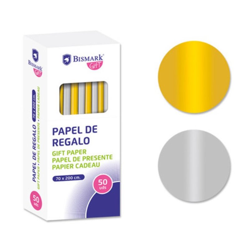 PAPEL DE REGALO LISO ORO/PLATA 70X200 BISMARK 330276