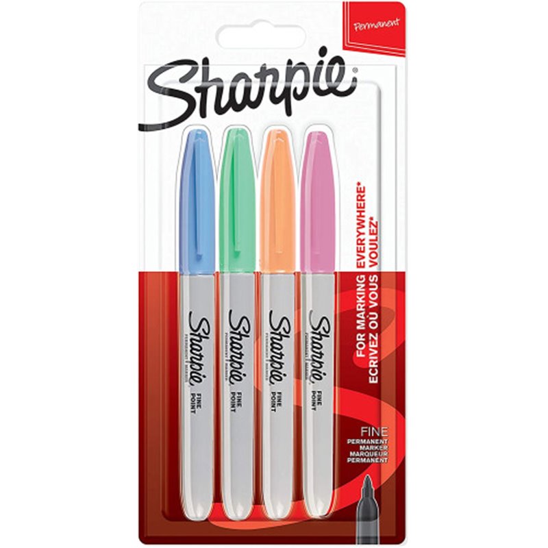 Sharpie 2065402 marcador permanente Fibre tip Azul, Verde, Naranja, Rosa 4 pieza(s)