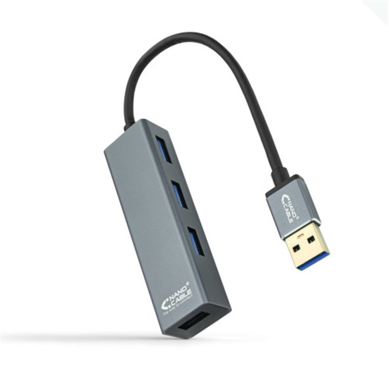 Nanocable USB 3.0 4xUSB3.0. USB-A/M-USB 3.0/H, Gris, 10 cm