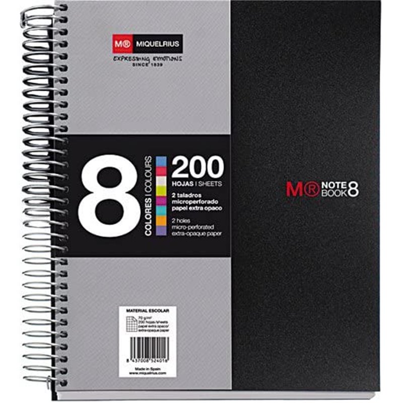 CUADERNO ESPIRAL NB-8 A5 200 HOJAS 5X5MM POLIPROPILENO NEGRO MIQUELRIUS 42007