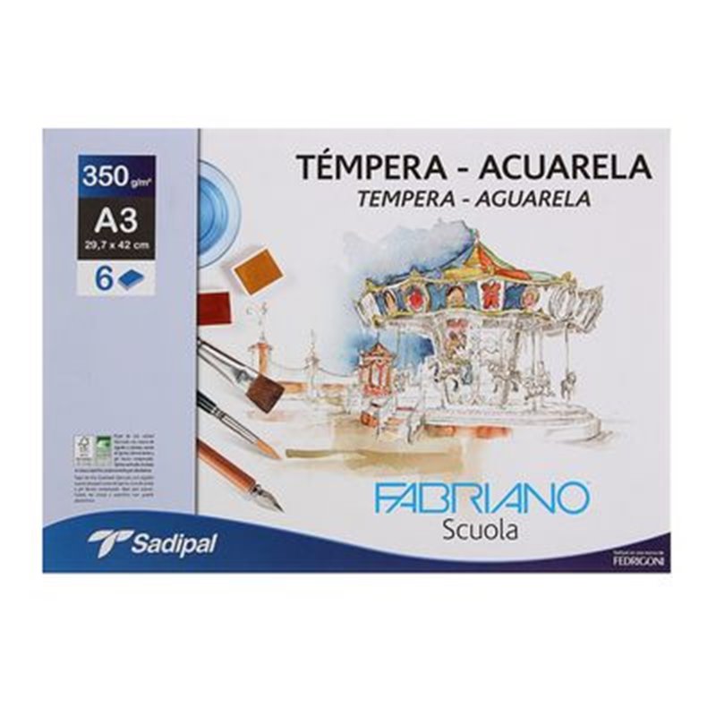 PACK 10 SOBRES DE 6 HOJAS PAPEL TEMPERAACUARELA 350 GR A3 29,7 X 42 CM BLANCO FABRIANO F74233261