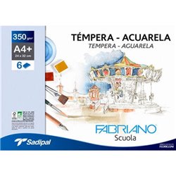 PACK 10 SOBRES DE 6 HOJAS PAPEL TEMPERAACUARELA 350 GR A4+  24 X 32 CM BLANCO FABRIANO F74233260