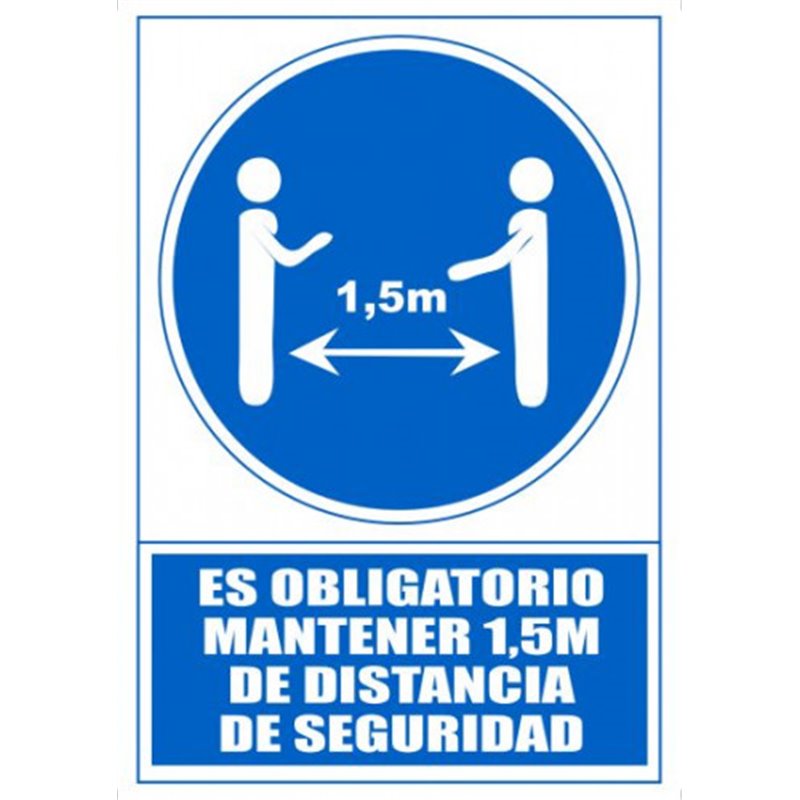 SEÑAL "OBLIGATORIO MANTENER 1,5M DE DISTANCIA DE SEGURIDAD" 210 X 297MM PVC AZUL ARCHIVO 2000 6173-15 AZ