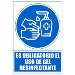 SEÑAL "OBLIGATORIO EL USO DE GEL DESINFECTANTE" 210 X 297MM PVC AZUL ARCHIVO 2000 6173-14 AZ