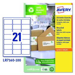 CAJA 100 ETIQUETAS BLANCAS RECICLADAS - QUICKPEEL - IMPRESORAS LÁSER - 63,5X38,1 - 21 ETIQUETAS POR HOJA AVERY LR7160-100