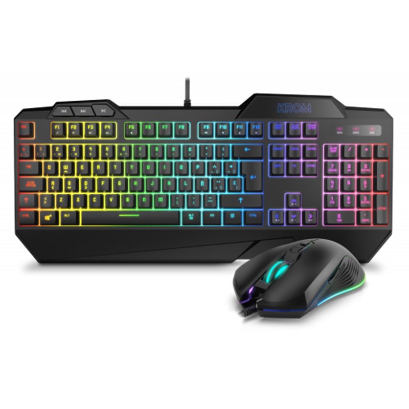 KROM PACK GAMING KRUSHER. TECLADO SEMI-MECANICO + RATON. RGB. NEGRO