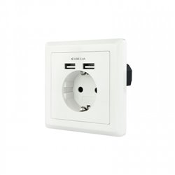 Nanocable Base de enchufe de pared tipo schuko con 2 tomas USB Max. 2.4A, blanca