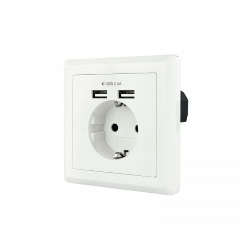 Nanocable Base de enchufe de pared tipo schuko con 2 tomas USB Max. 2.4A, blanca