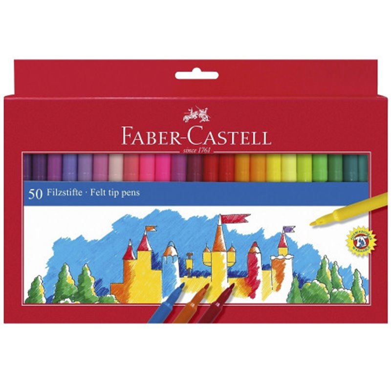 ESTUCHE CARTÓN 50 ROTULADORES ESCOLARES FABER CASTELL 554204