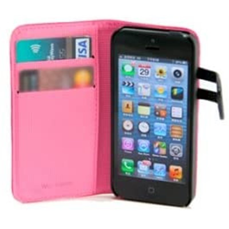 FUNDA WAZZABEE PARA IPHONE 5 POLIPIEL, MARCO INTERIOR PLASTICO, CIERRE MAGNETICO, ROSA (WB-M30WP-PK)