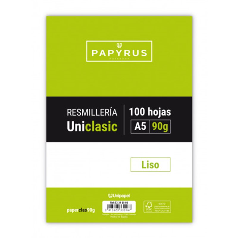 RECAMBIO PAQUETE 100 HOJAS A5 UNICLASIC 90 GR. LISO SIN MARGEN PAYRUS 53390000