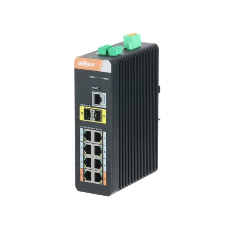 DAHUA - DH-PFS4210-8GT-DP-V2 - SWITCH INDUSTRIAL 8 PUERTOS GIGABIT POE + 2 UPLINK GIGABIT SFP MANEJABLE LAYER2