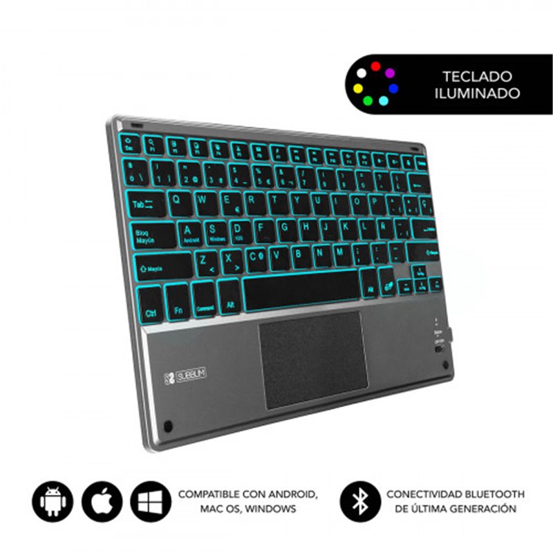 SUBBLIM Teclado Bluetooth Smart Backlit BT Keyboard Touchpad Grey