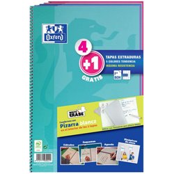 PACK 4+1 CUADERNO ESPIRAL CLASSIC W-E FOLIO 80 HOJAS 4X4 CON MARGEN COLORES TENDENCIA OXFORD 400122766