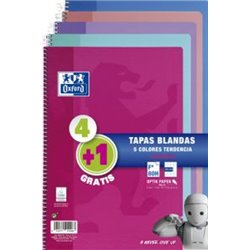 PACK 4+1 CUADERNO ESPIRAL TAPA BLANDA FOLIO 80 HOJAS 4X4 CON MARGEN COLORES TENDENCIA OXFORD 400072719