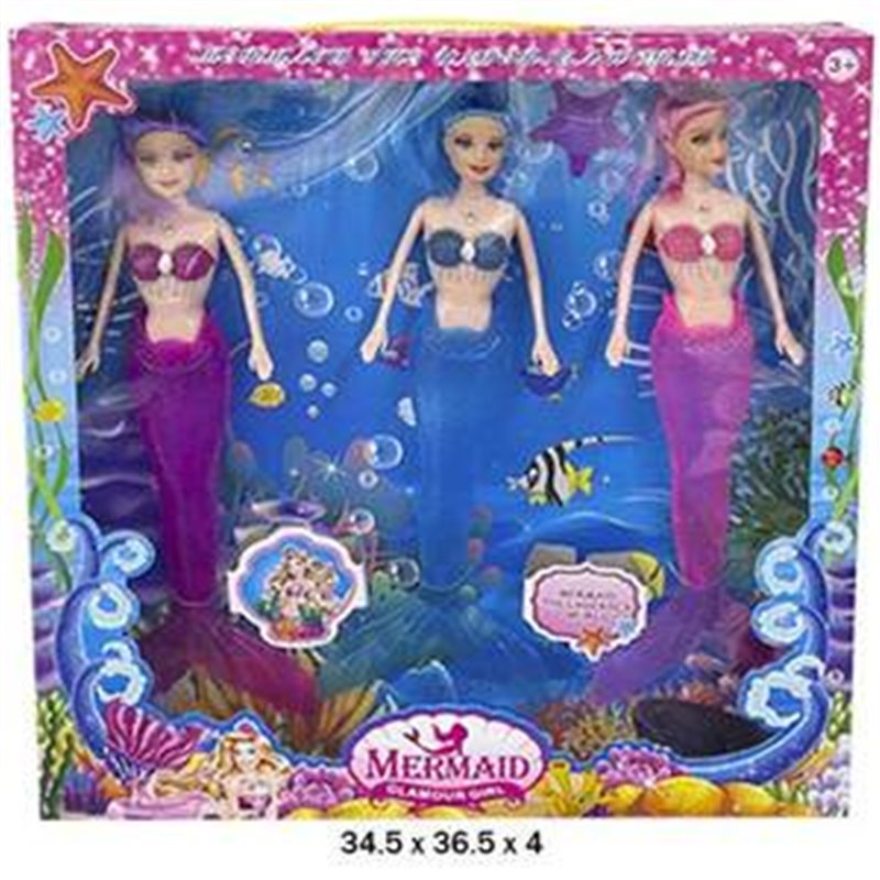 PACK 3 MUÑECAS SIRENAS GLAMOUR