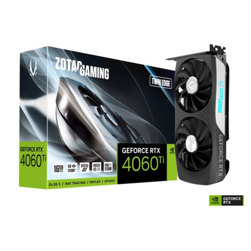 VGA ZOTAC RTX 4060 TI 16GB TWIN EDGE,NV,RTX4060TI,GDDR6,16GB,128BIT,HDMI+3DP,2 VENTILADORES (ZT-D40620E-10M)