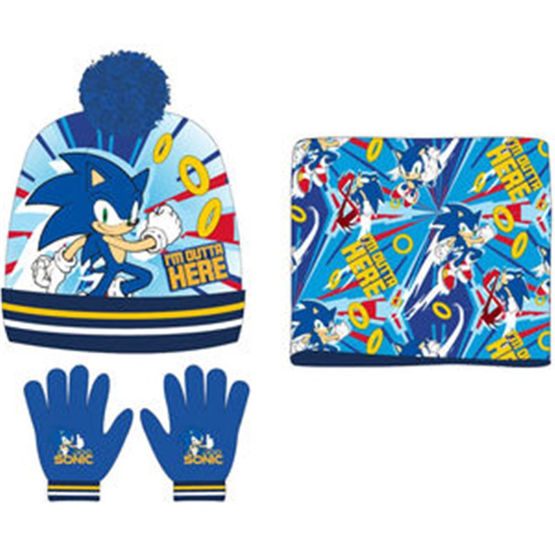 CONJUNTO GORRO GUANTES BRAGA CUELLO SONIC THE HEDGEHOG