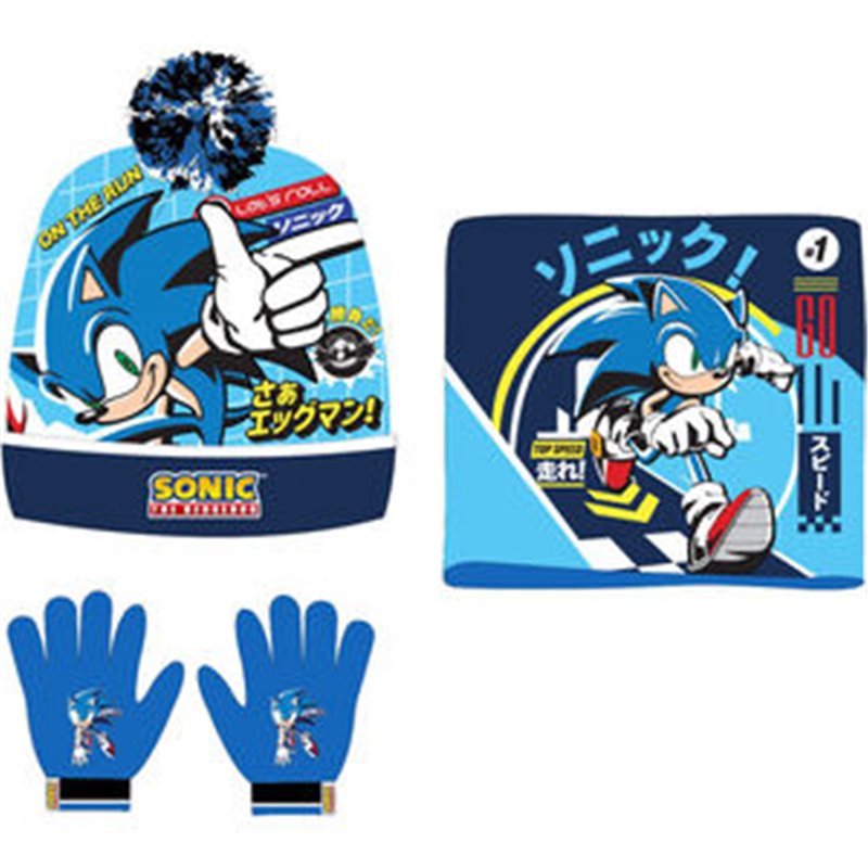 CONJUNTO GORRO GUANTES BRAGA CUELLO SONIC THE HEDGEHOG