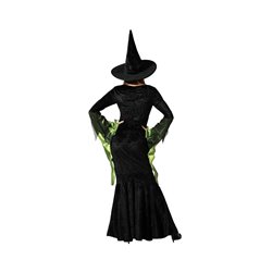 DISFRAZ BRUJA VERDE ELEGANTE CON SOMBRERO MUJER ADULTO