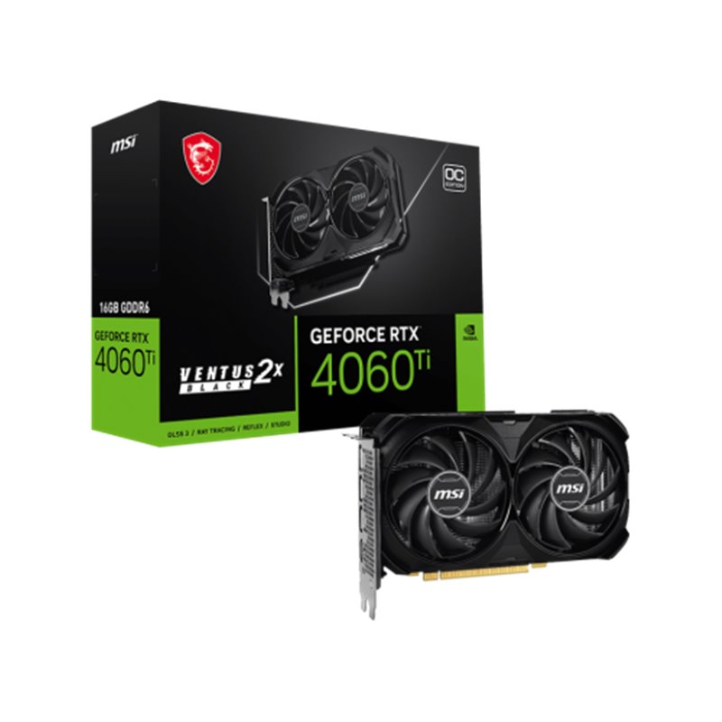 VGA MSI RTX 4060 TI VENTUS 2X BLACK 16G OC,NV,RTX4060TI,GDDR6,16GB,128BIT,HDMI+3DP (2 VENTILADORES)