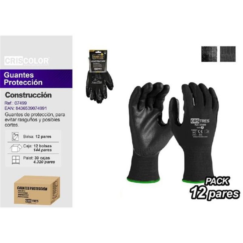 GUANTES TRABAJO NEGRO - NYLON ELASTICO