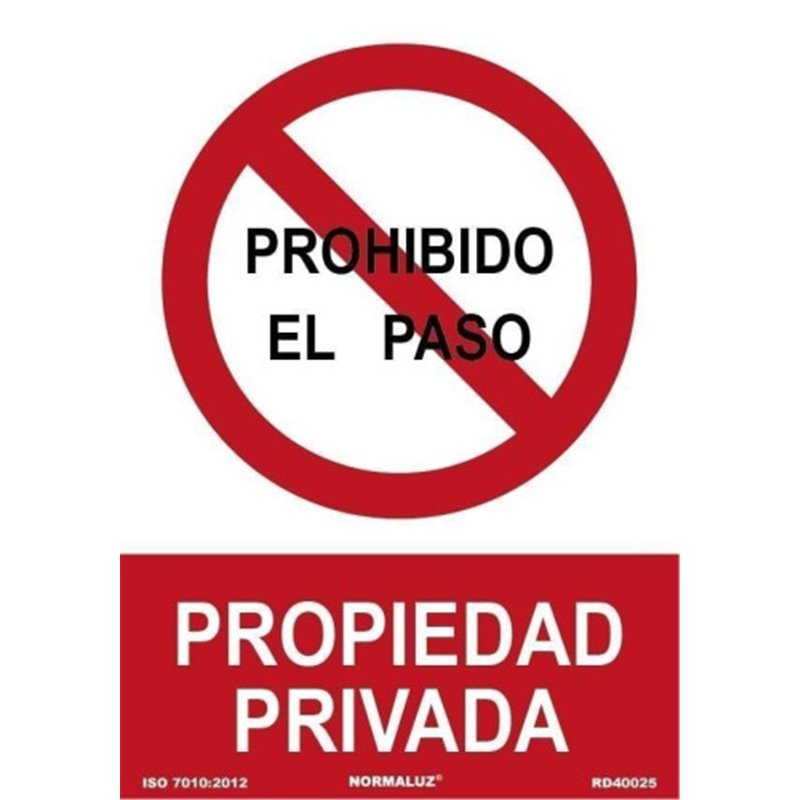 SEÑAL "PROHIBIDO EL PASO PROPIEDAD PRIVADA" 21X30CM PP ROJO Y BLANCO ARCHIVO 2000 6174-09 RJ