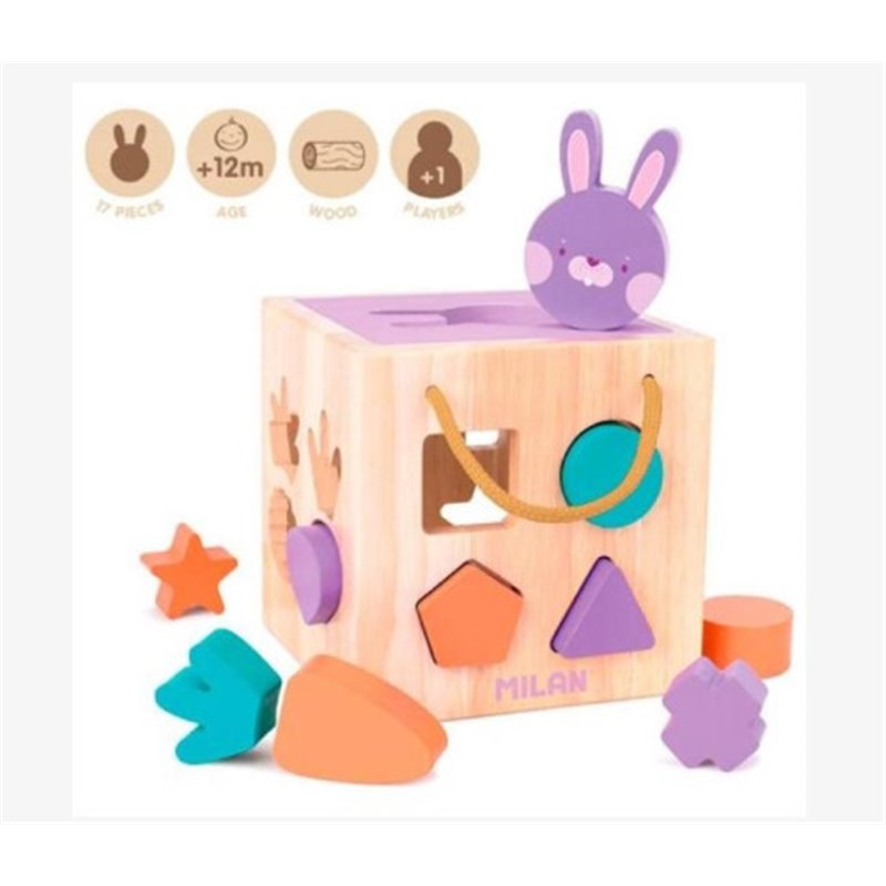 JUGUETE EDUCATIVO DE MADERA CUBO PARA ENCAJAR PIEZAS 'RABBIT' MILAN 660505