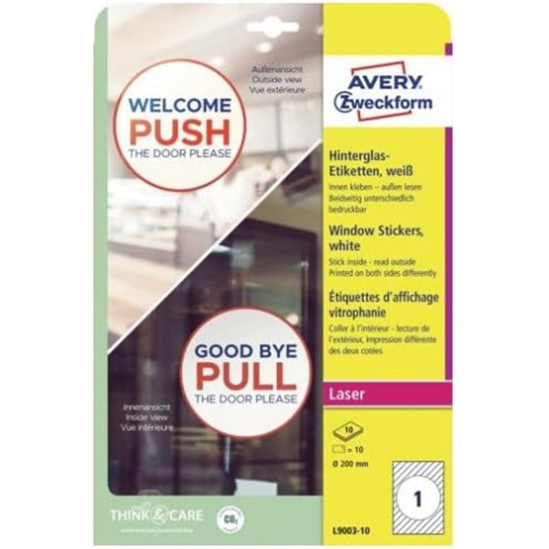 ADHESIVOS DE PAPEL PARA VENTANAS 200 MM 10 HOJAS POR PAQUETE.  AVERY L9003-10