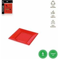 PLATO LLANO CUADRADO ROJO 17 CM 6UND