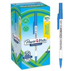 CAJA 50 BOLÍGRAFOS PAPER MATE KILOMÉTRICO PUNTA MEDIANA (1,0MM) TINTA AZUL 80% PLÁSTICO RECICLADO PAPER MATE 2187702