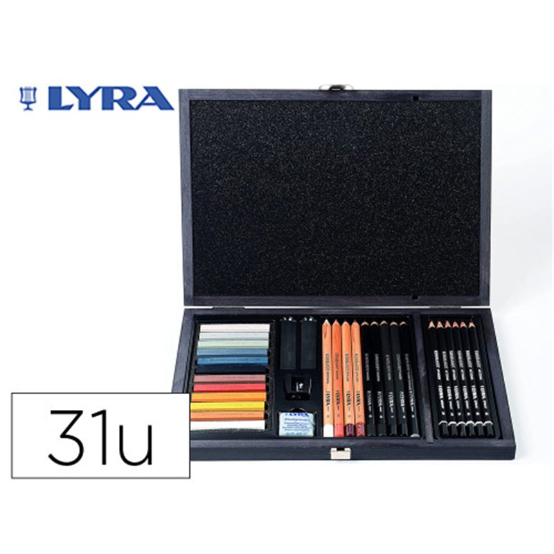 SET DIBUJO CAJA DE MADERA 31 UDS. LYRA L2054002