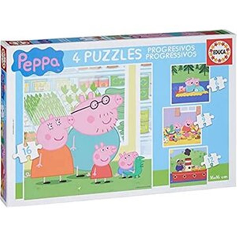 4 PUZZLES DE 6 A 16 PIEZAS PEPPA PIG "COSY CORNER"