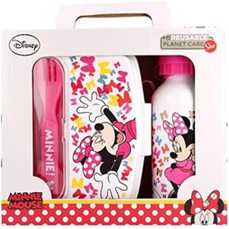 SET DE BOTELLA Y SANDWICHERA + CUBIERTOS MINNIE MOUSE "LUCKY"